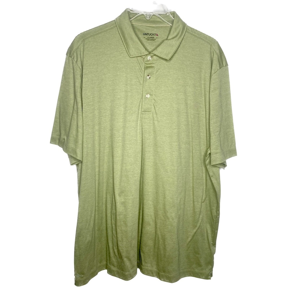 Untuckit Men's Polo Shirt Green Stretchy Light Summer Spring Wear Buttons XL C